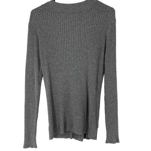 Womens Worthington Gray Cardigan Sweater Rib Large 3945 Pockets Washable - Picture 3 of 5